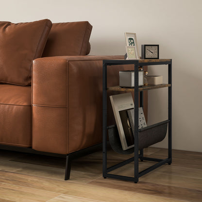 Narrow Side Table, End Table with 3-Tier Storage for Living Room