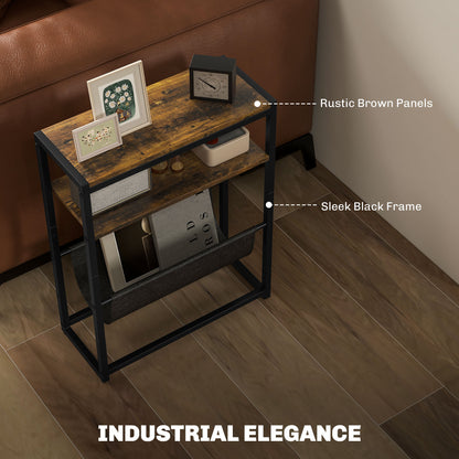 Narrow Side Table, End Table with 3-Tier Storage for Living Room