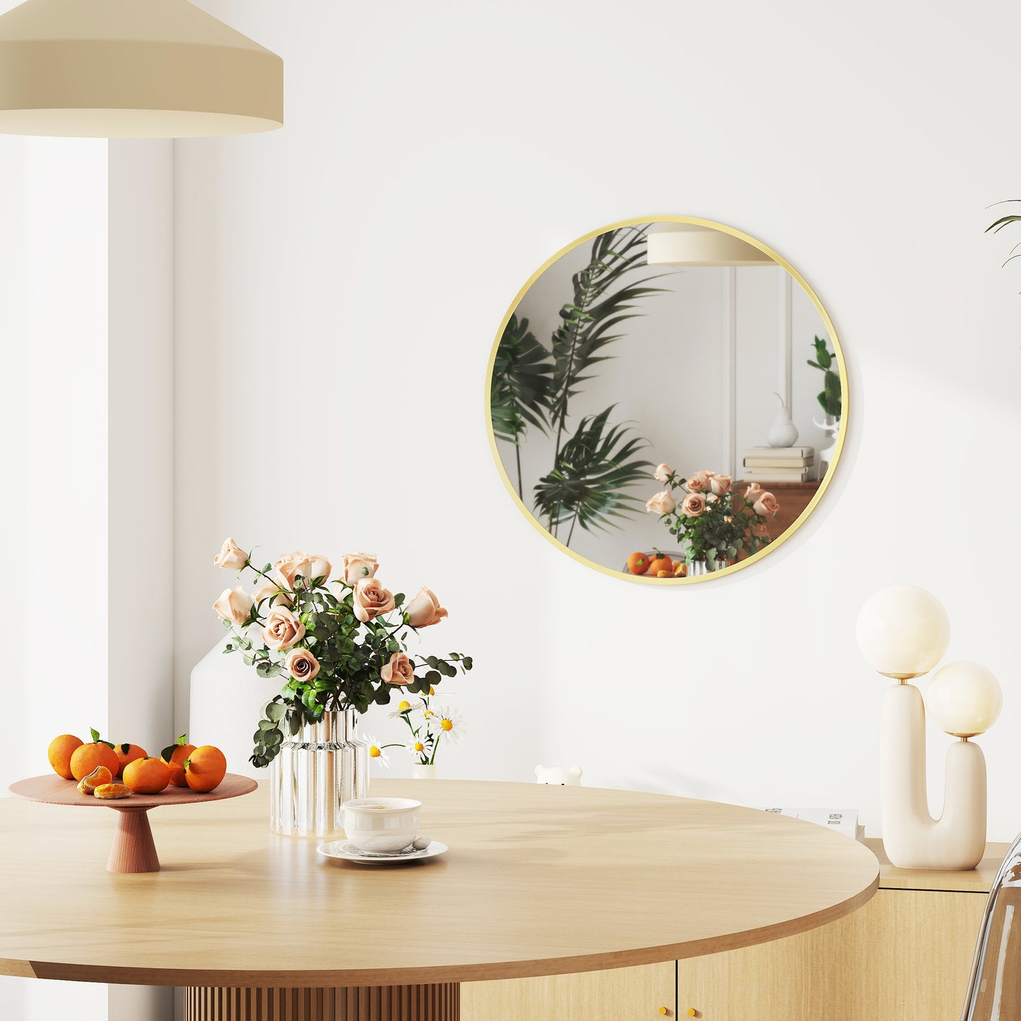 Wall Mirror for Living Room, 61 cm Circle Bathroom Mirror, Gold Tone