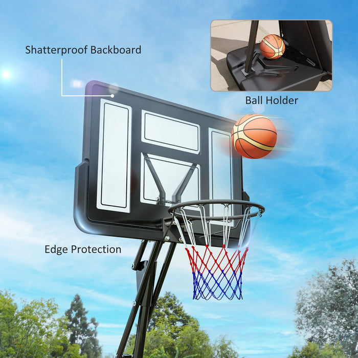 2.45-3.05m Portable Basketball Hoop and Stand with Wheels, Black