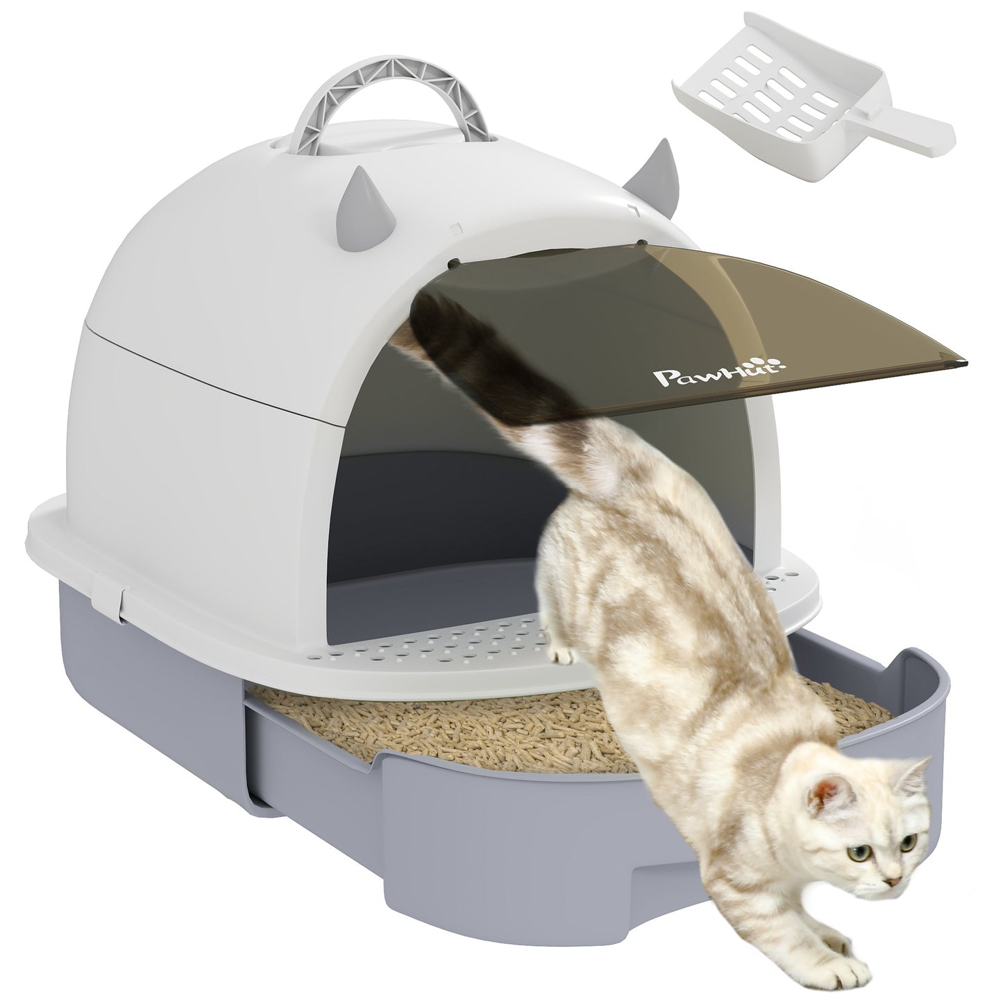 Cat Litter Tray w/ Lid, Enclosed Cat Litter Box w/ Pull-Out Drawer