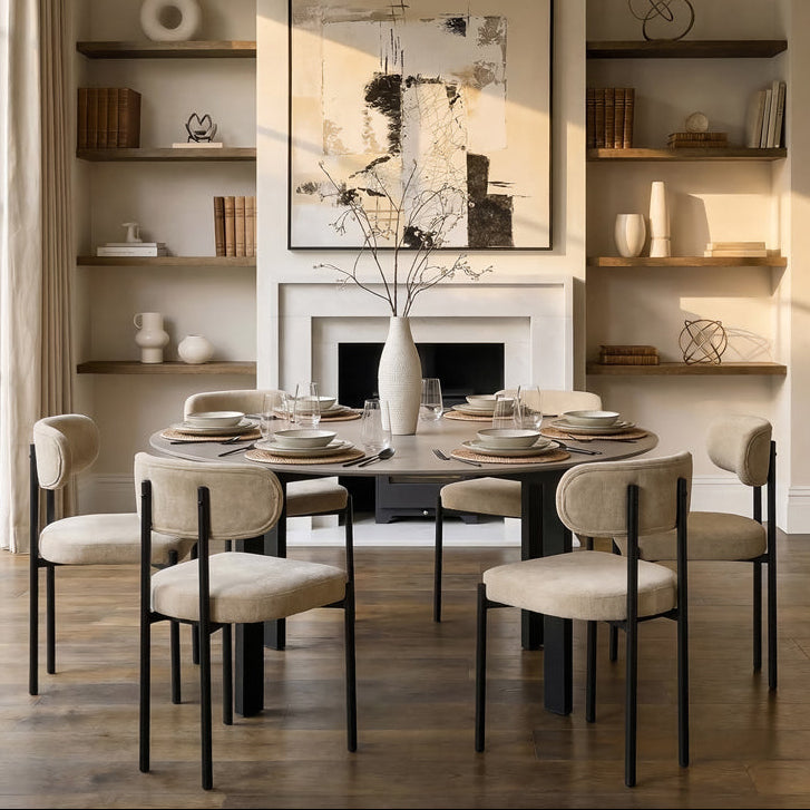 Niven 6-8 Seat Dining Table Concrete Effect - Black Legs