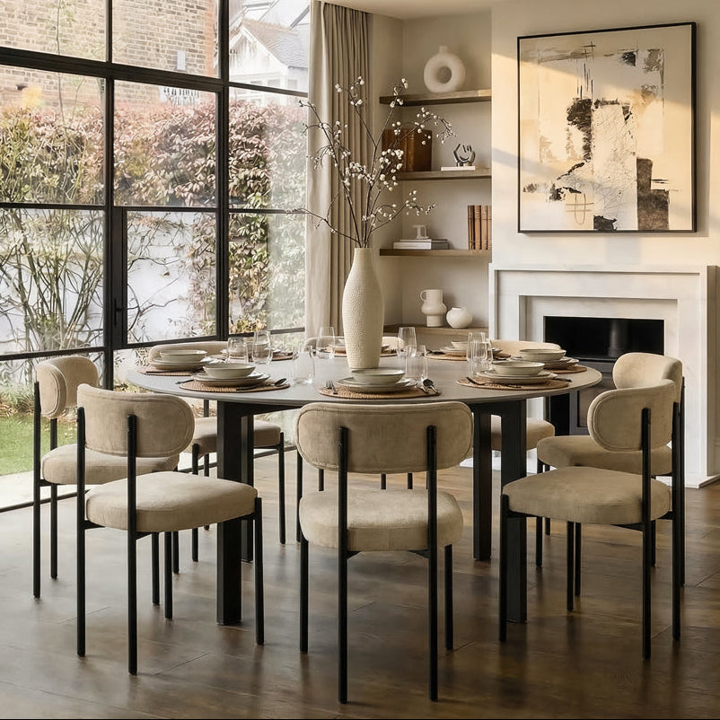 Niven 6-8 Seat Dining Table Concrete Effect - Black Legs