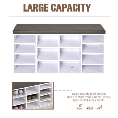 Multi-Storage Shoe Rack 14 Compartments Cushion Moving Shelves Home White