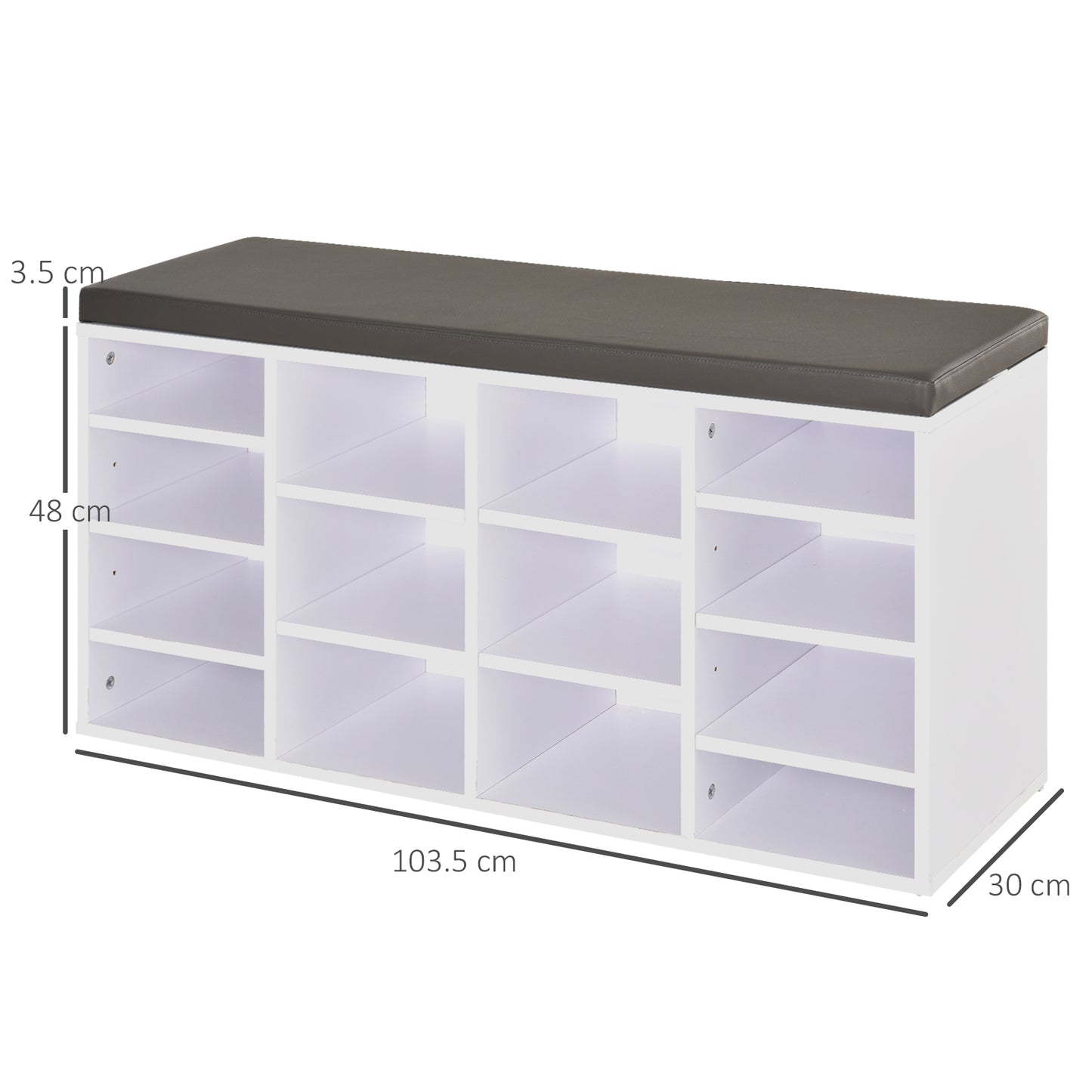 Multi-Storage Shoe Rack 14 Compartments Cushion Moving Shelves Home White