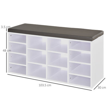 Multi-Storage Shoe Rack 14 Compartments Cushion Moving Shelves Home White