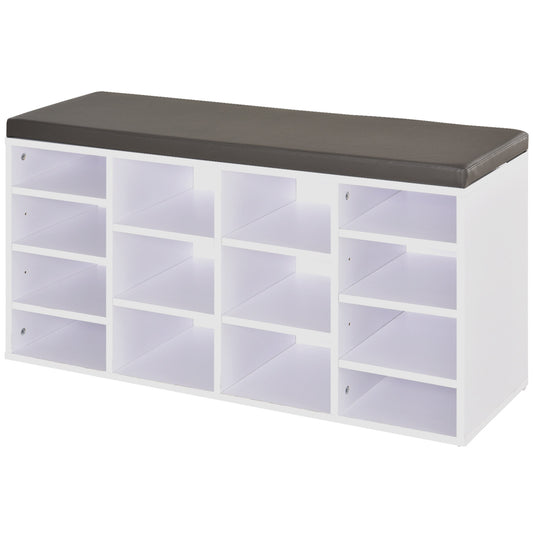 Multi-Storage Shoe Rack 14 Compartments Cushion Moving Shelves Home White