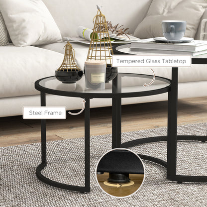 Glass Coffee Table Set of 2, Round Nest of Tables for Living Room