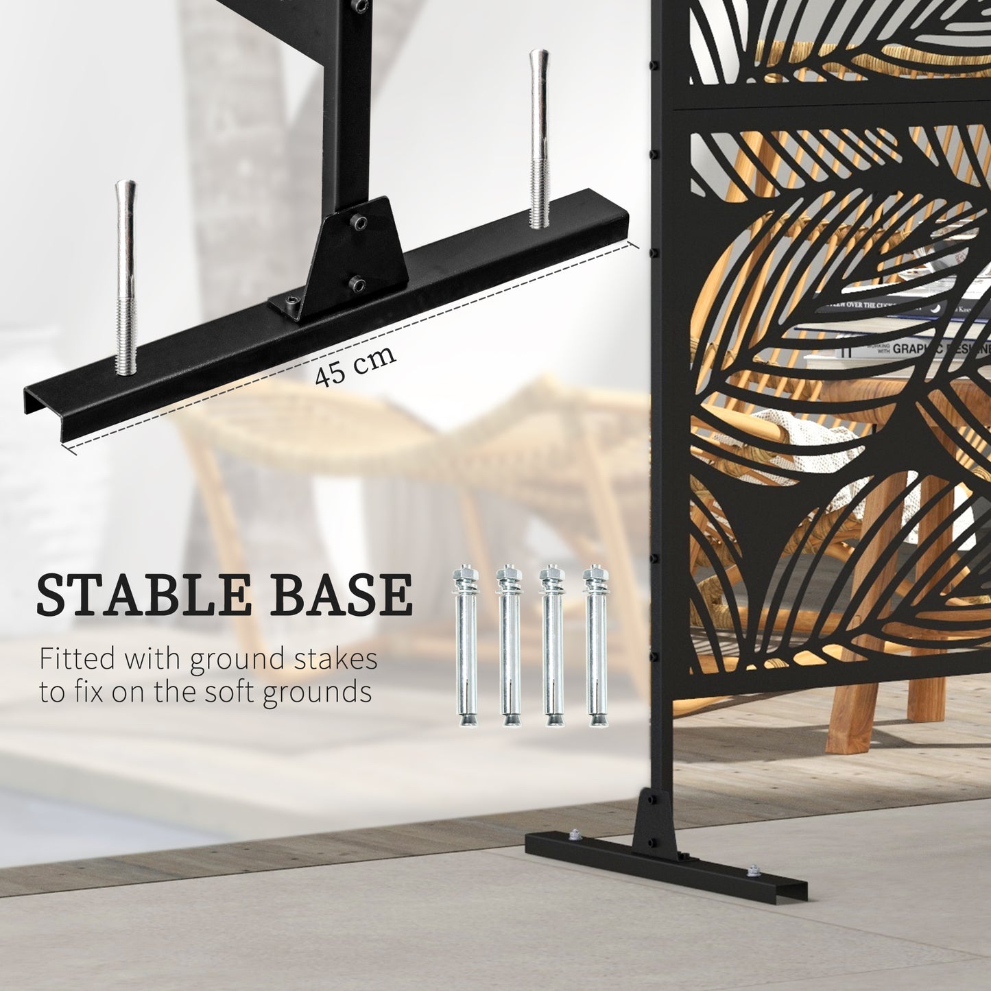 Metal Decorative Privacy Screen Outdoor Divider, Black Leaf