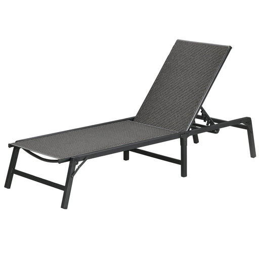 Foldable Rattan Sun Lounger with 5-Level Adjust Backrest, Recliner Chair, Grey