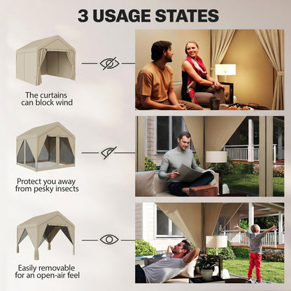 3 x 3 m Outdoor Patio Gazebo with Netting and Curtains, Khaki
