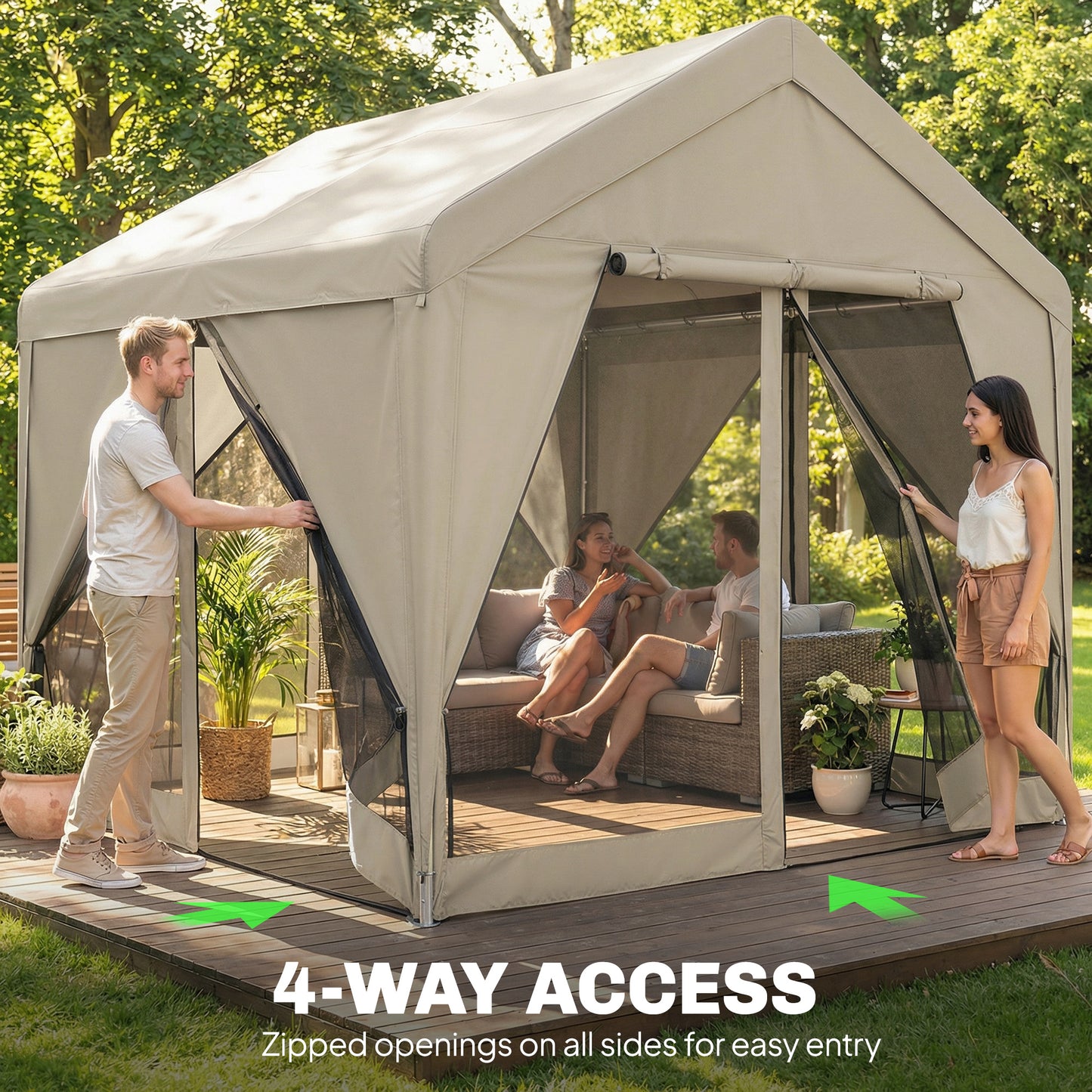 3 x 3 m Outdoor Patio Gazebo with Netting and Curtains, Khaki