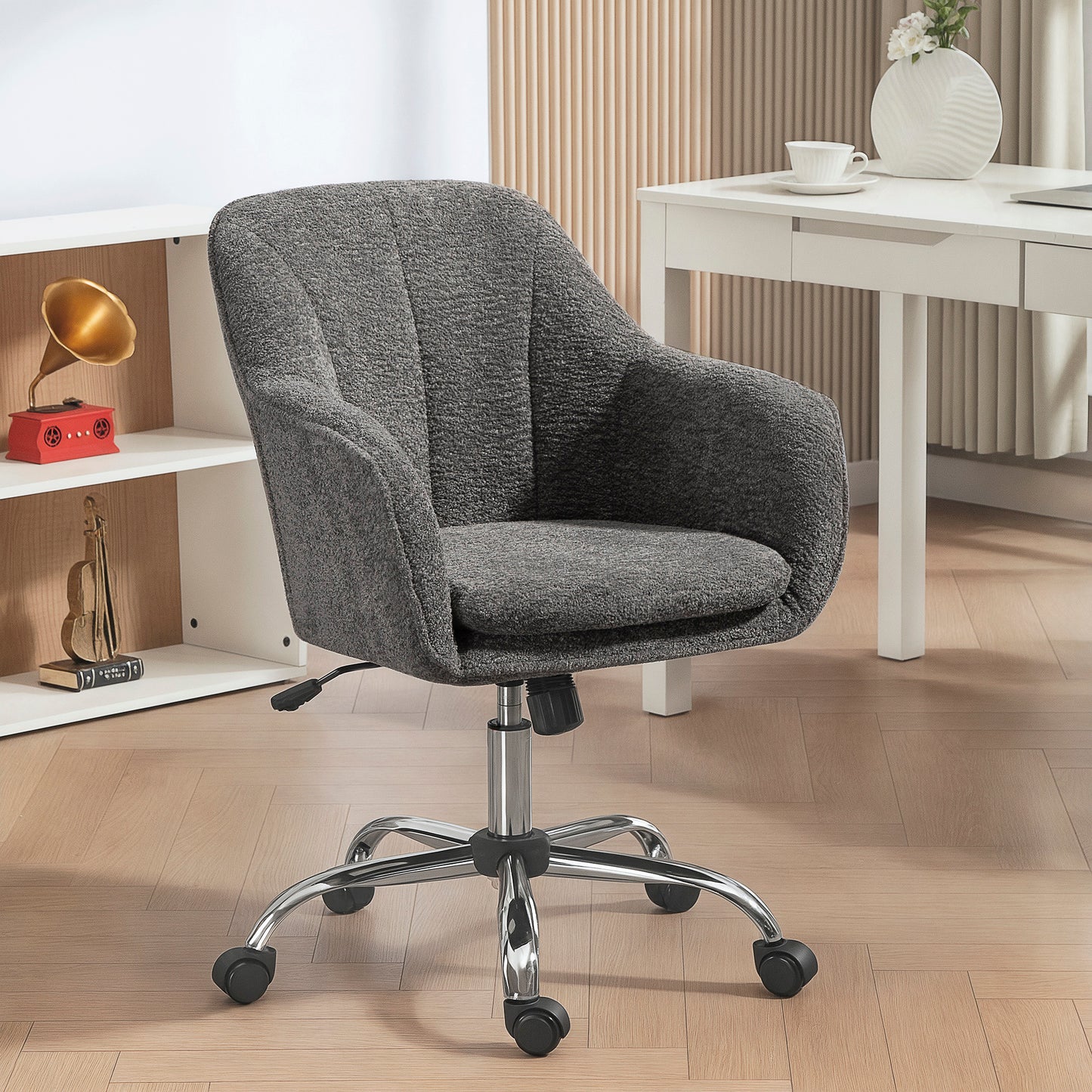 Modern Velvet Office Desk Chair for Bedroom, Living Room, Grey