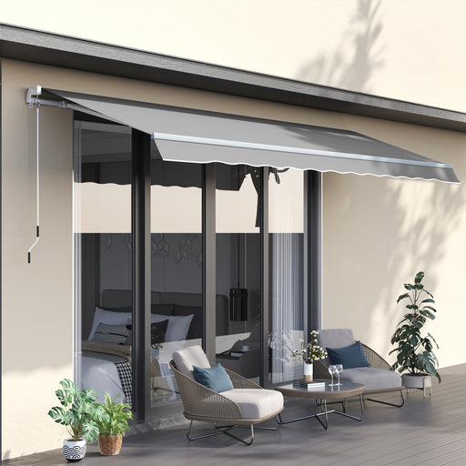 4x2.5m Retractable Manual Awning Window Door Sun Shade Canopy with Fittings and Crank Handle Grey