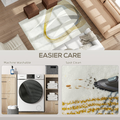 Machine Washable Rug, Allergy-Friendly Floor Carpet, Cream White