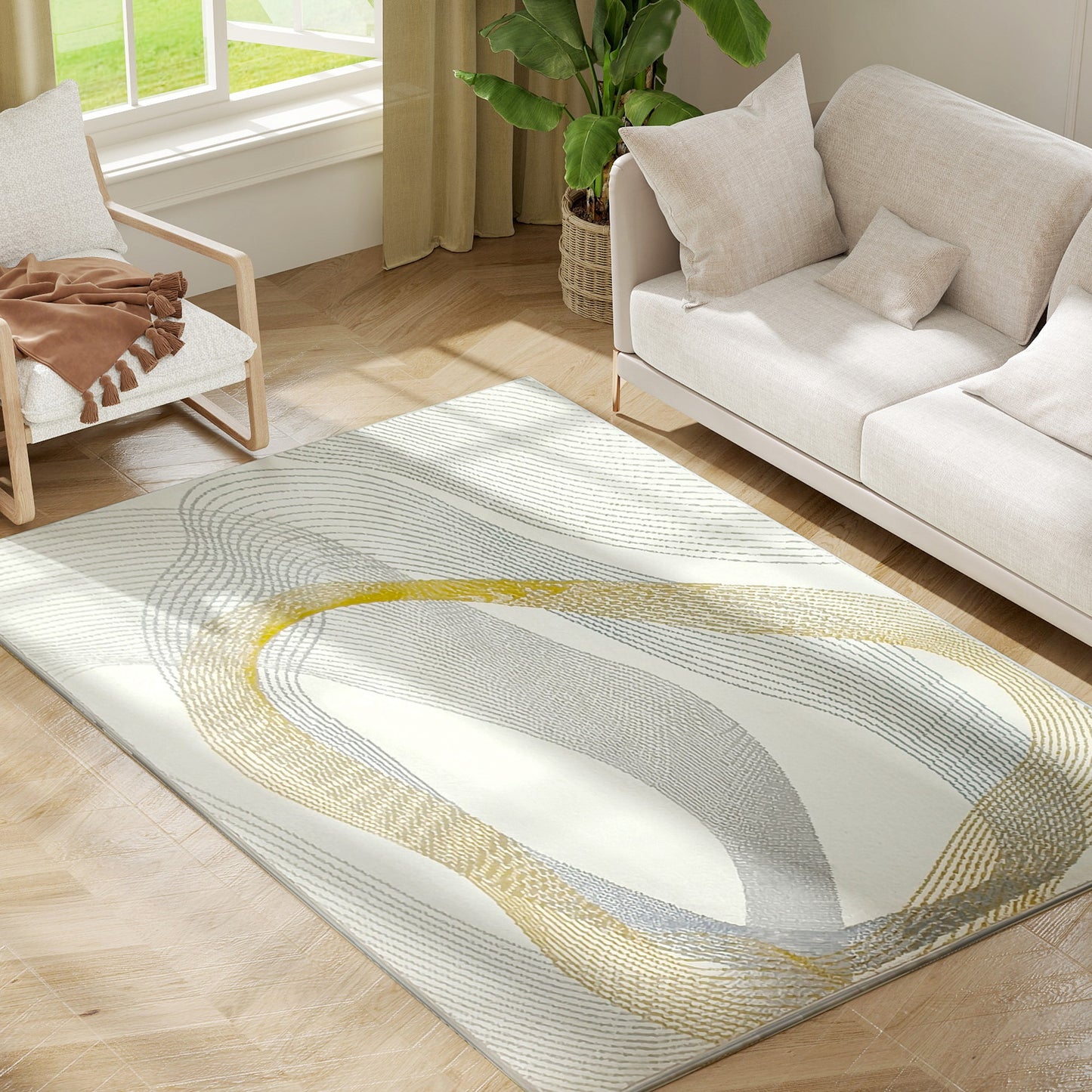 Machine Washable Rug, Allergy-Friendly Floor Carpet, Cream White