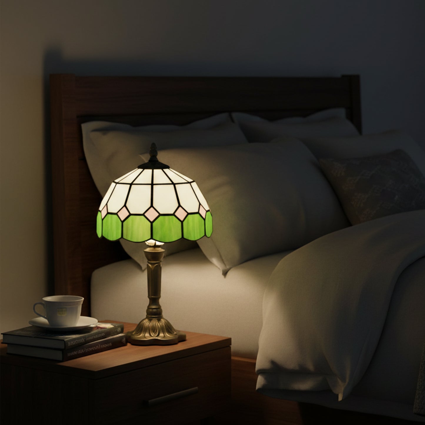 Tiffany-Style Table Lamp for Bedroom, Bulb not Included, Green