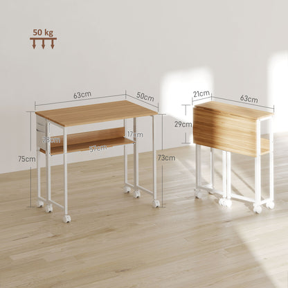 63 cm Foldable Computer Desk on Wheels for Small Spaces Natural