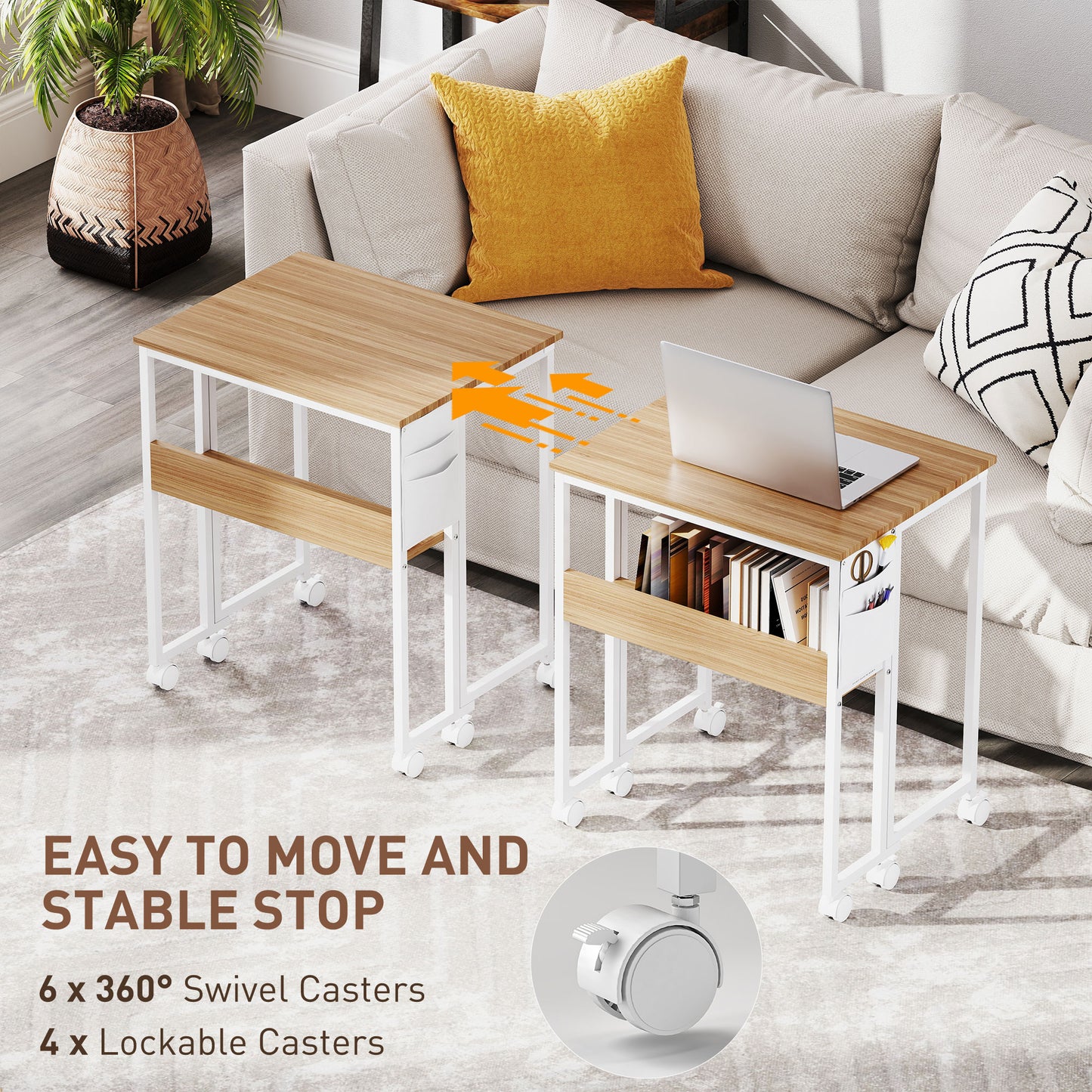 63 cm Foldable Computer Desk on Wheels for Small Spaces Natural