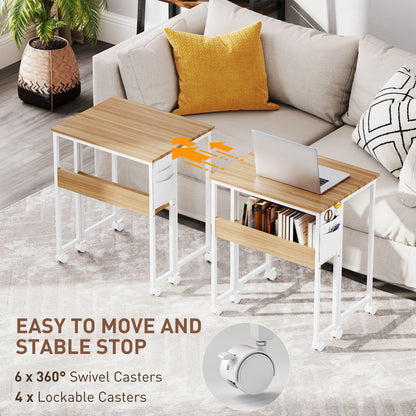 63 cm Foldable Computer Desk on Wheels for Small Spaces Natural