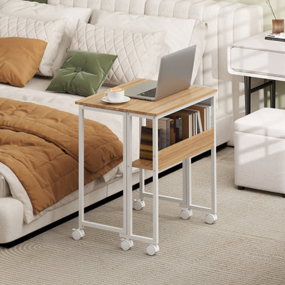 63 cm Foldable Computer Desk on Wheels for Small Spaces Natural