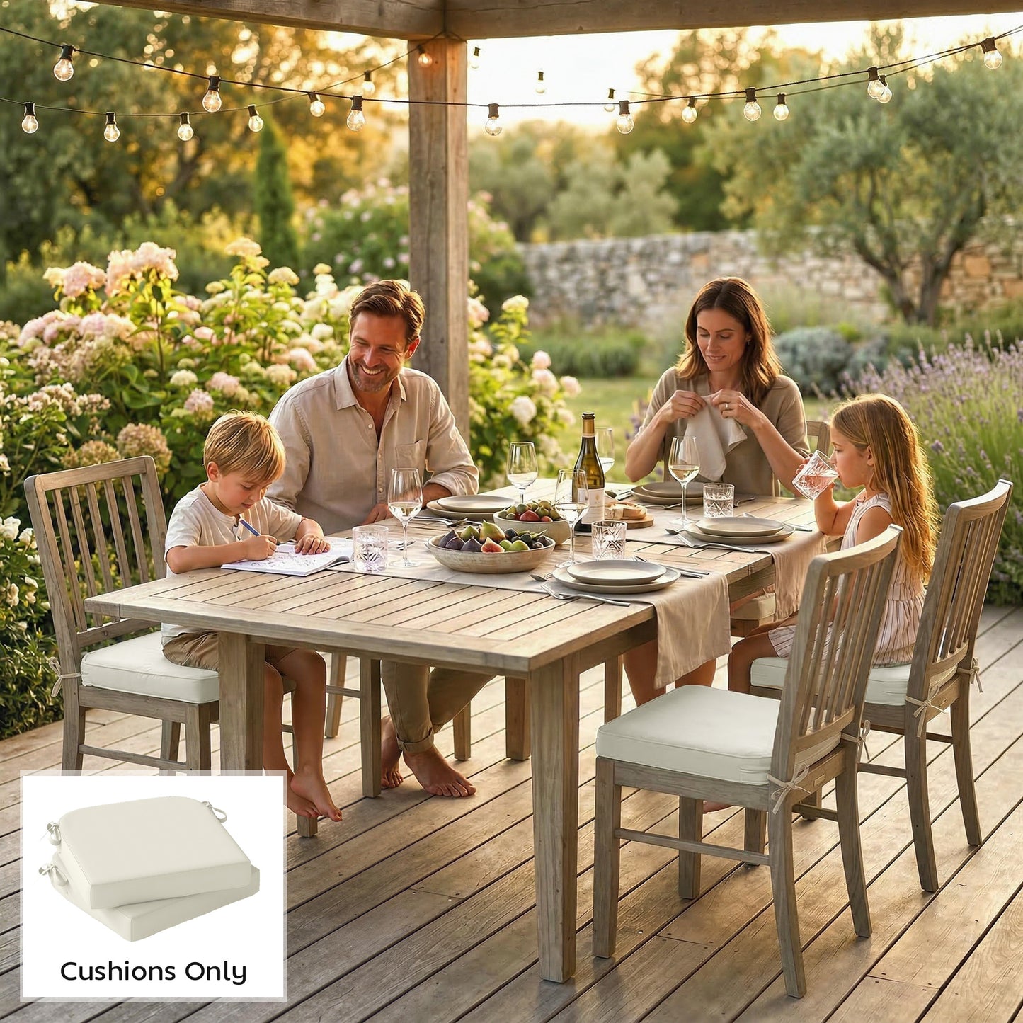 Outdoor Chair Seat Cushions Set of 2, Garden Chair Cushions, Cream