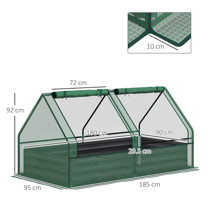 Metal Planter Box with Cover, Raised Garden Bed with Greenhouse, for Herbs and Vegetables, Green and Grey