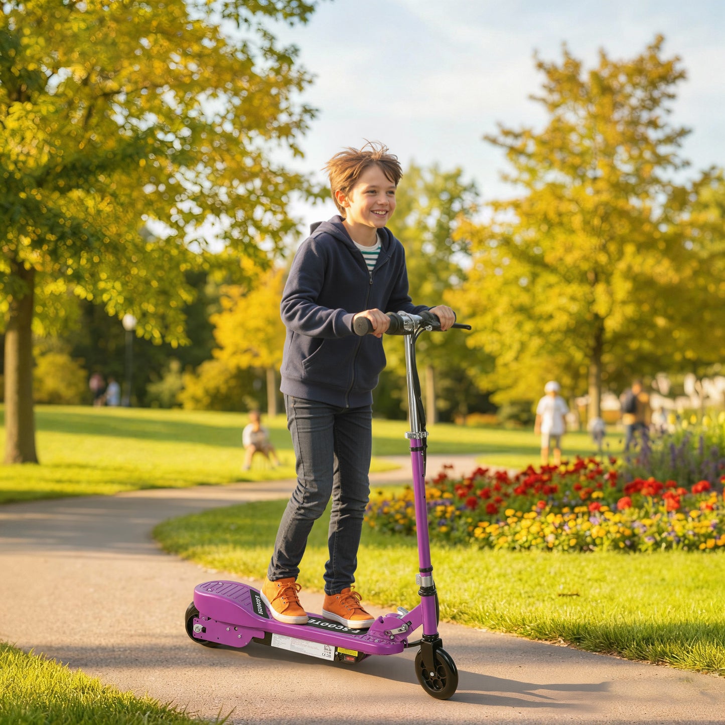 Foldable Kids E-Scooter, for Ages 7-14 Years, Purple