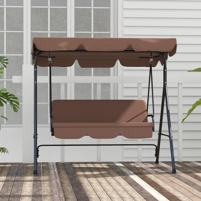 3-Seat Swing Chair Garden Swing Seat with Adjustable Canopy for Patio, Brown