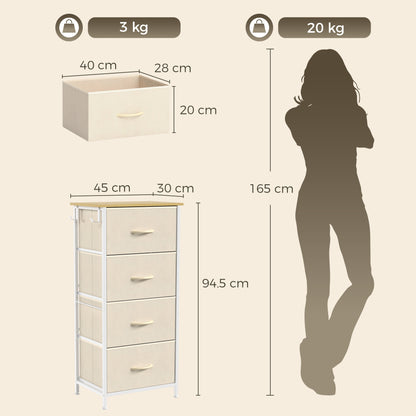 Fabric Chest of Drawers, 4 Drawer Dresser for Bedroom, Beige