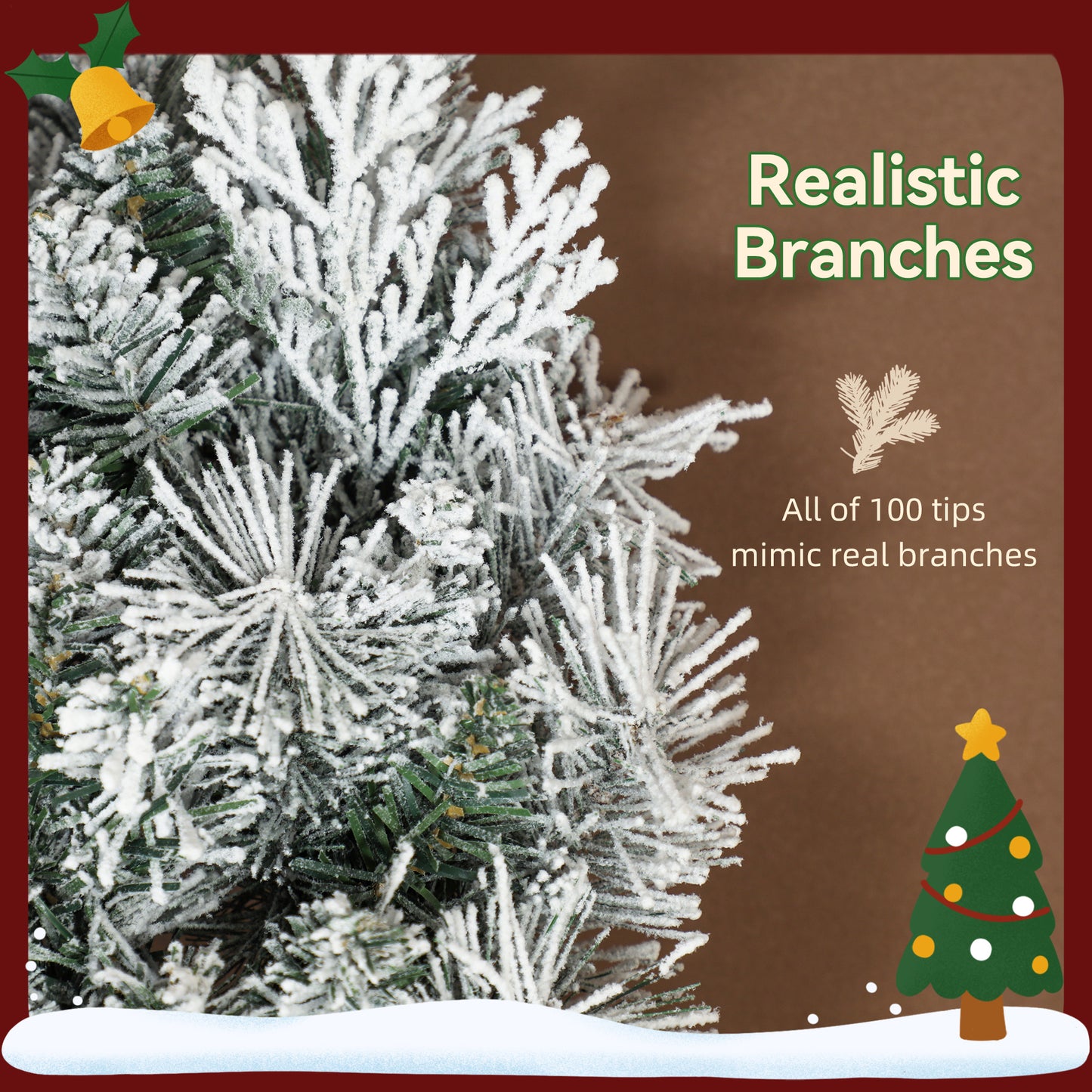 60 cm Prelit Christmas Wreath, Flocked Front Door Wreath with Timer