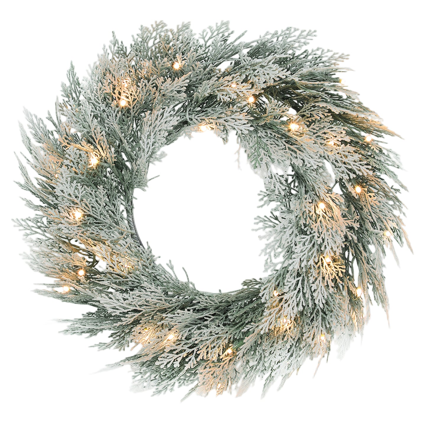 60 cm Prelit Christmas Wreath, Flocked Front Door Wreath with Timer