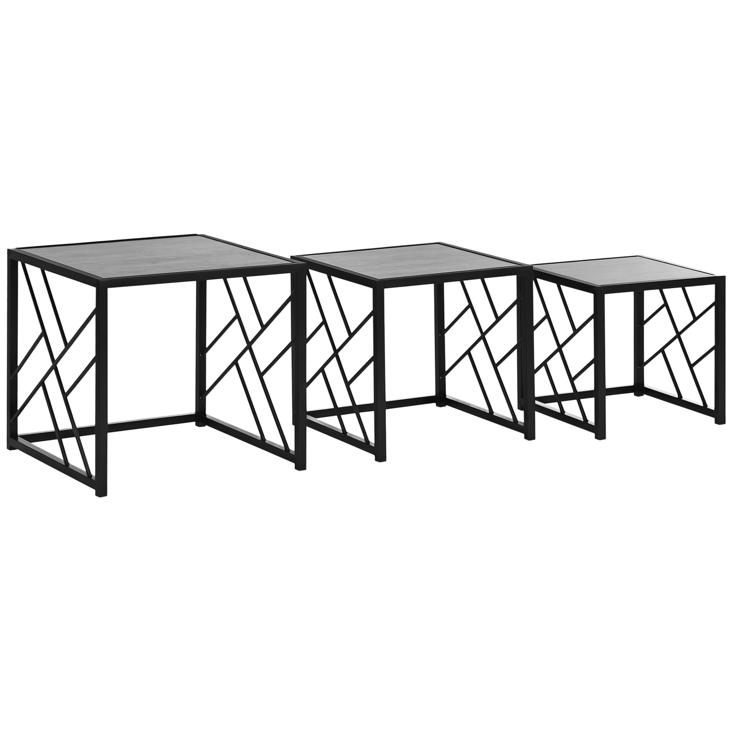 Set of 3 Nesting Coffee Tables Square End Tables w/ Metal Frame, Grey