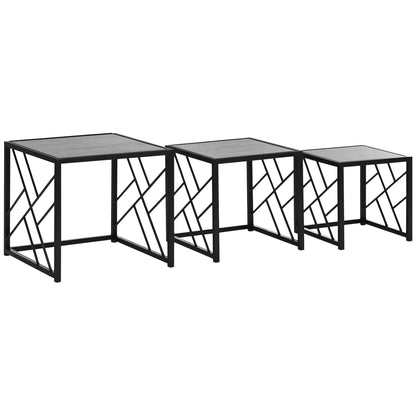 Set of 3 Nesting Coffee Tables Square End Tables w/ Metal Frame, Grey