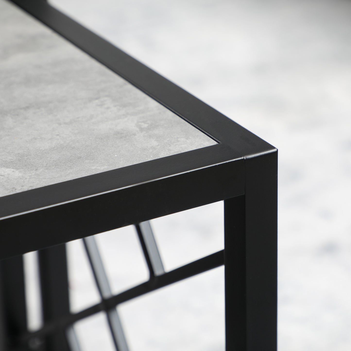 Set of 3 Nesting Coffee Tables Square End Tables w/ Metal Frame, Grey