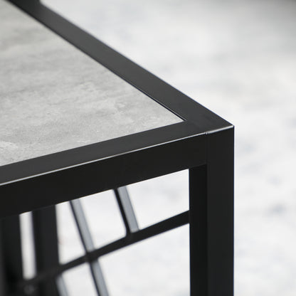 Set of 3 Nesting Coffee Tables Square End Tables w/ Metal Frame, Grey