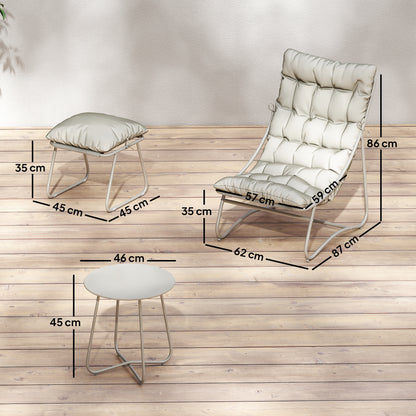 3 Piece Bistro Set, Outdoor Table and Chair Set with Footstool