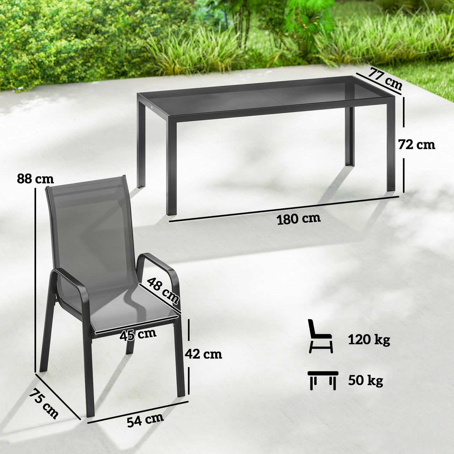9 Pieces Patio Dining Set with Stackable Chairs, Dark Grey