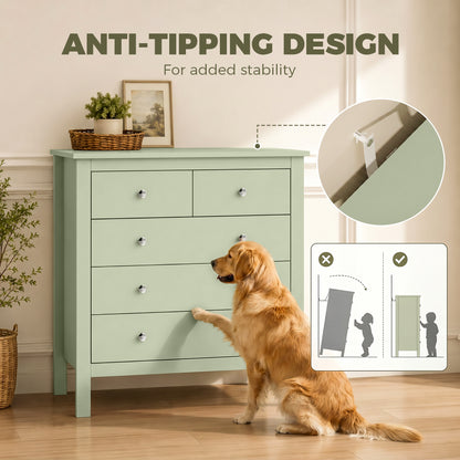 Modern Dresser with 5 Drawers for Living Room, Hallway, Sage Green