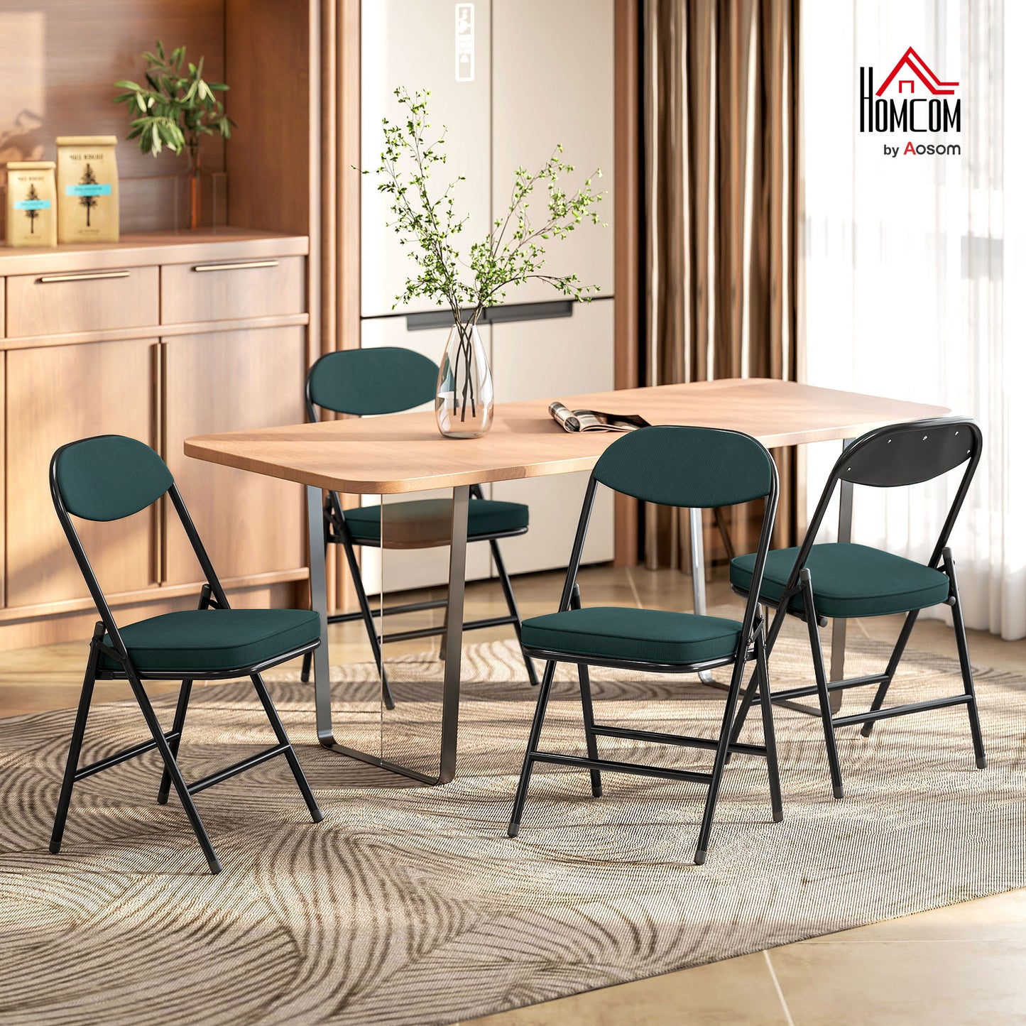 Folding Chairs Set of 4 with Cushioned Seat, Steel Frame, Teal
