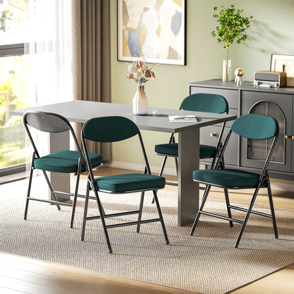Folding Chairs Set of 4 with Cushioned Seat, Steel Frame, Teal