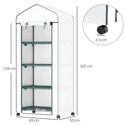 4 Tiers Mini Portable Greenhouse Compact Plant Grow Shed Metal Frame Transparent Clear Cover 165H x 69L x 50W cm, White