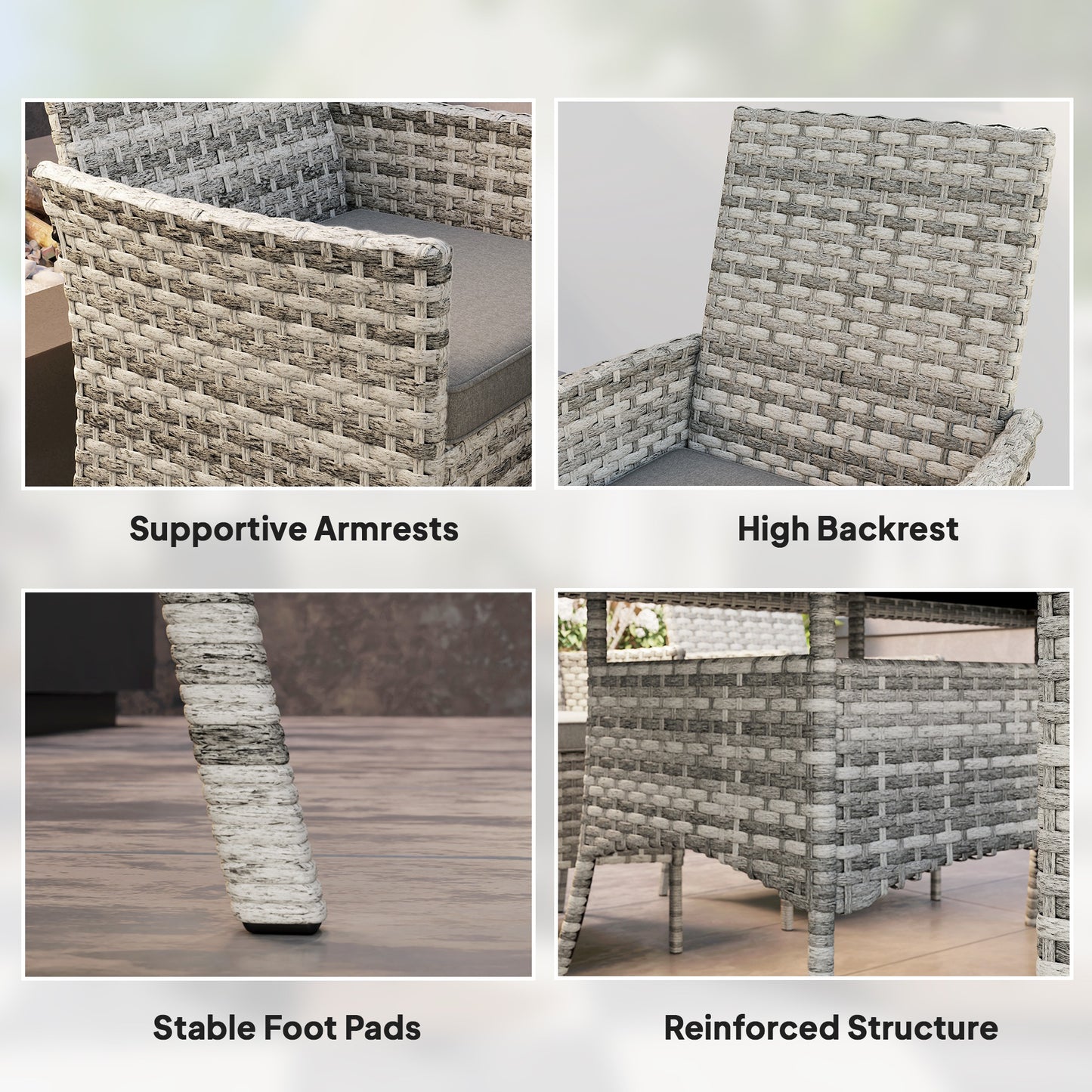 6 Seater Rattan Garden Furniture Set with Cushions, Mixed-Grey