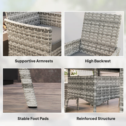 6 Seater Rattan Garden Furniture Set with Cushions, Mixed-Grey