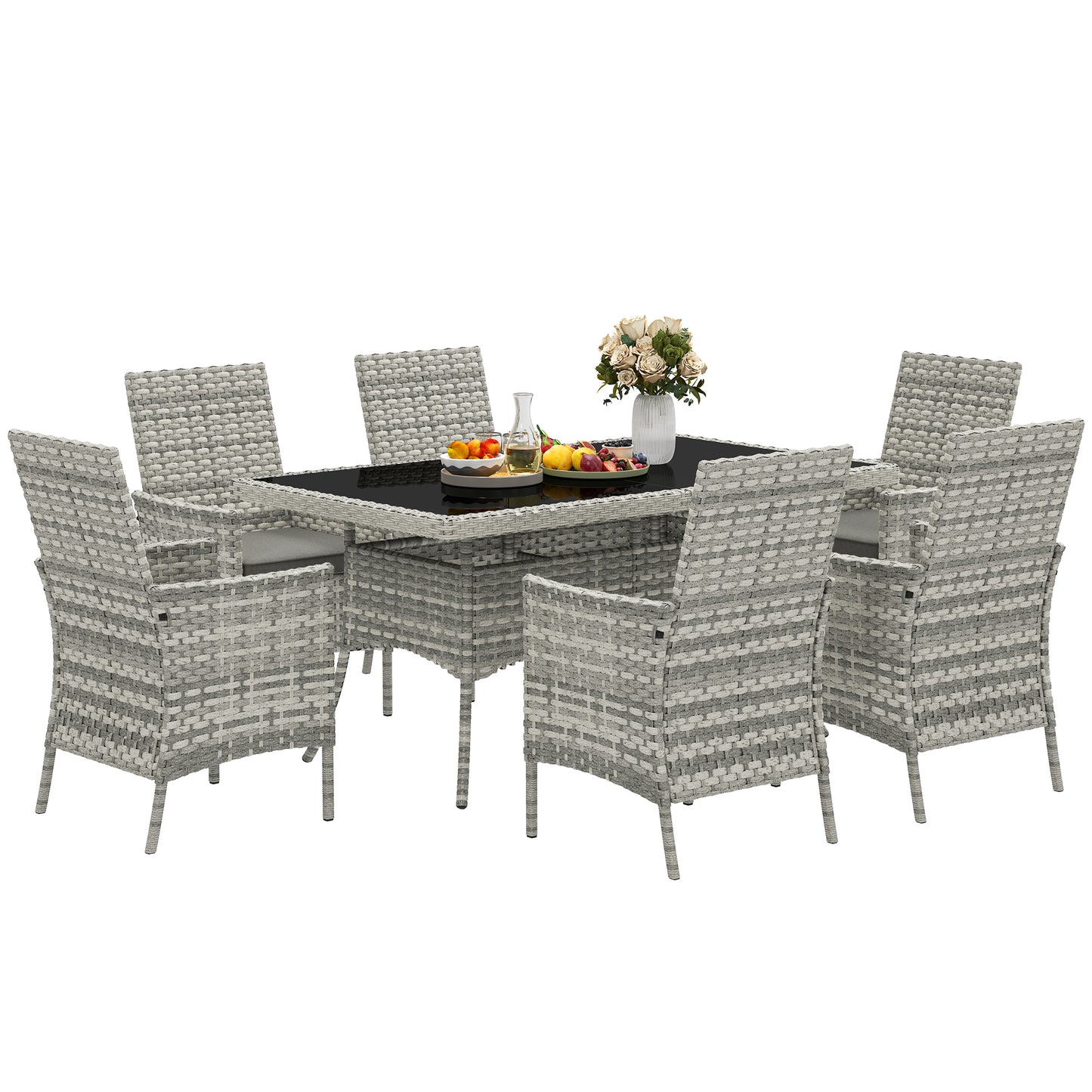 6 Seater Rattan Garden Furniture Set with Cushions, Mixed-Grey
