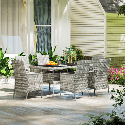 6 Seater Rattan Garden Furniture Set with Cushions, Mixed-Grey