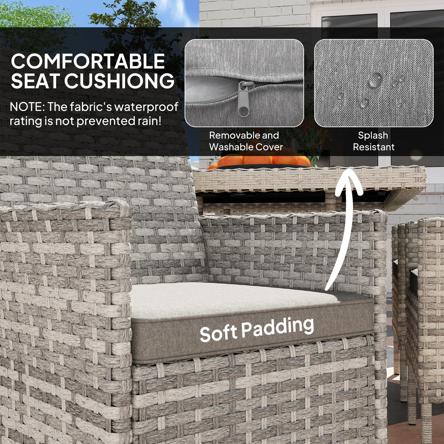 6 Seater Rattan Garden Furniture Set with Cushions, Mixed-Grey