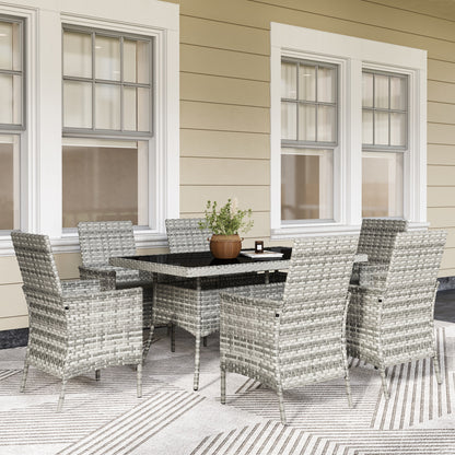 6 Seater Rattan Garden Furniture Set with Cushions, Mixed-Grey