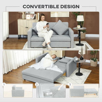 2 Seater Sofa Bed Convertible Bed Settee w/ 2 Cushions Light Grey