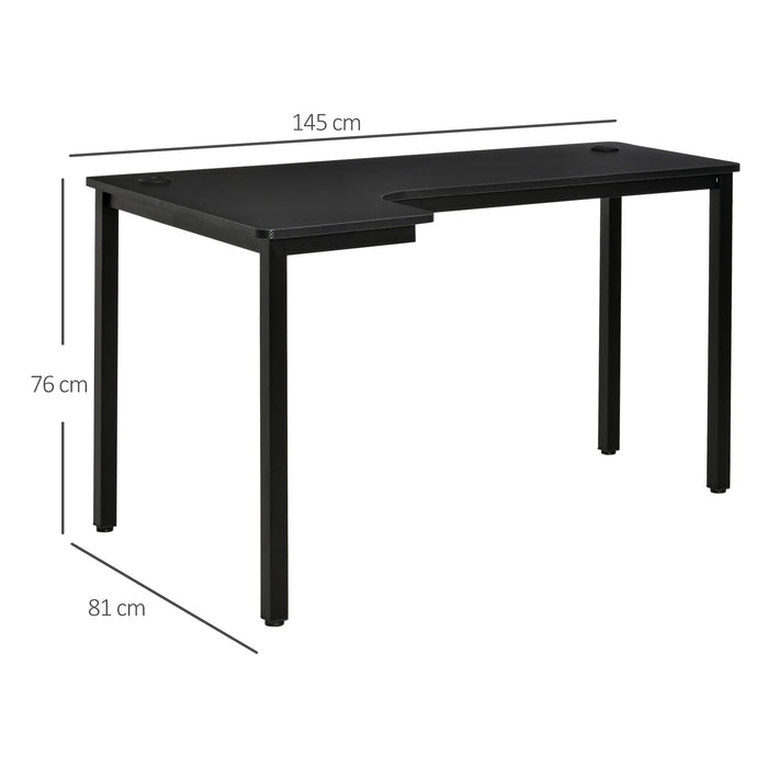 L-Shaped Gaming Desk, Computer Corner Desk with Cable Management, Home Office Workstation, 145 x 81 x 76cm, Black